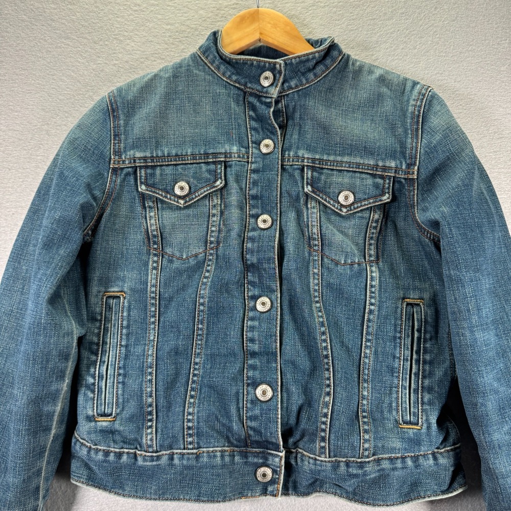 Vintage Gap Trucker Jacket Womens Small Blue Medium Wash Crochet Knit Lined Y2K